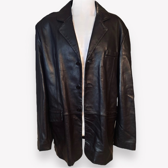 CLAIBORNE Outerwear Classic Lambskin Black Leather Bomber Jacket